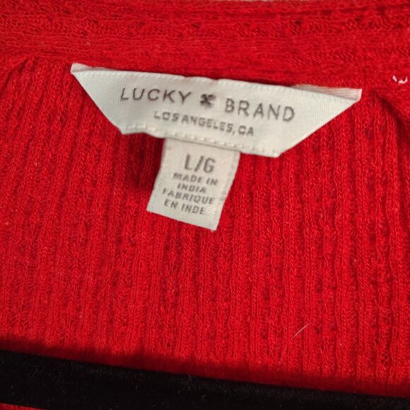 LUCKY BRAND Red Boho LARGE Women's Long Sleeve Stretchy Keyhole Blouse - Picture 4 of 4